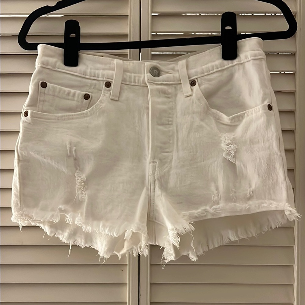 Y2K Levi's White Distressed Jean Shorts